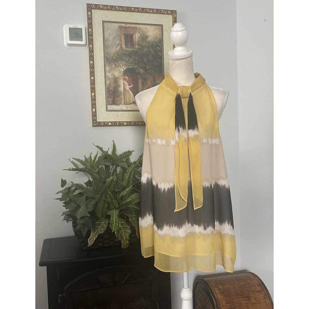 Style & Co. Yellow Cream and Gray Striped Tie-Neck Halter Blouse